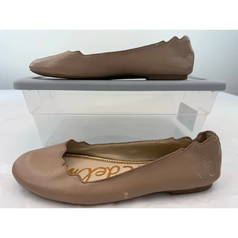 Sam Edelman Finnegan Nude Leather Scalloped Ballet Flats Size 8